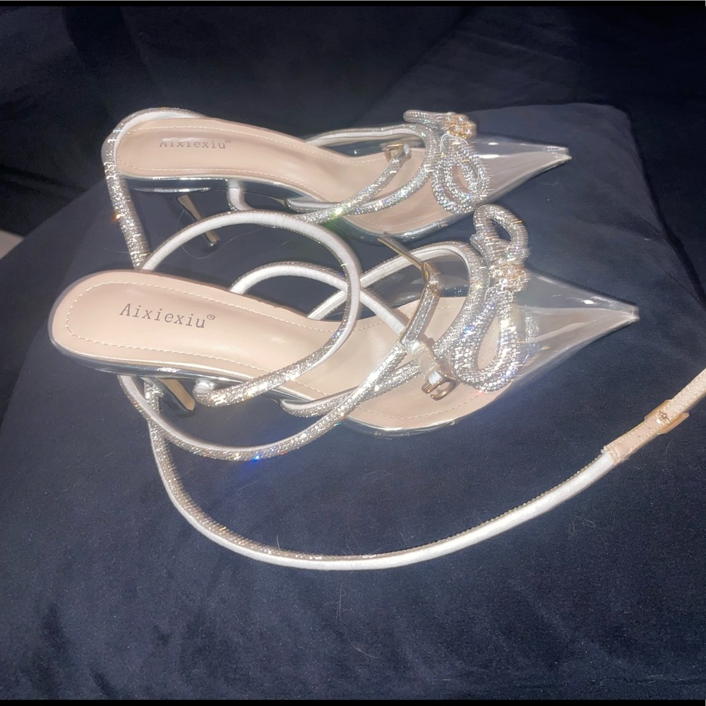 New Wedding Shoes size 38 Clear Pumps Ankle Straps
